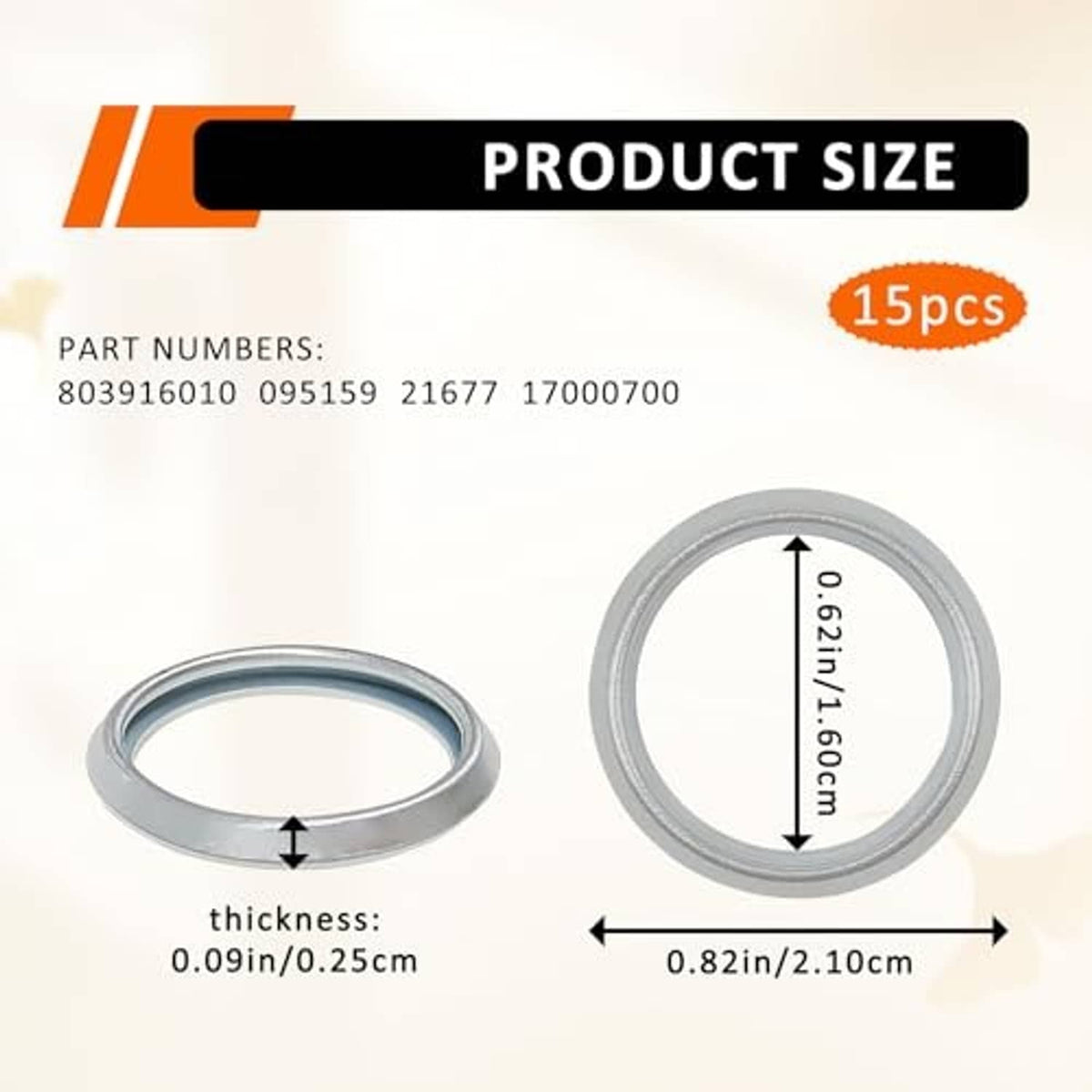15 crush washers size diagram showing thickness and diameter
