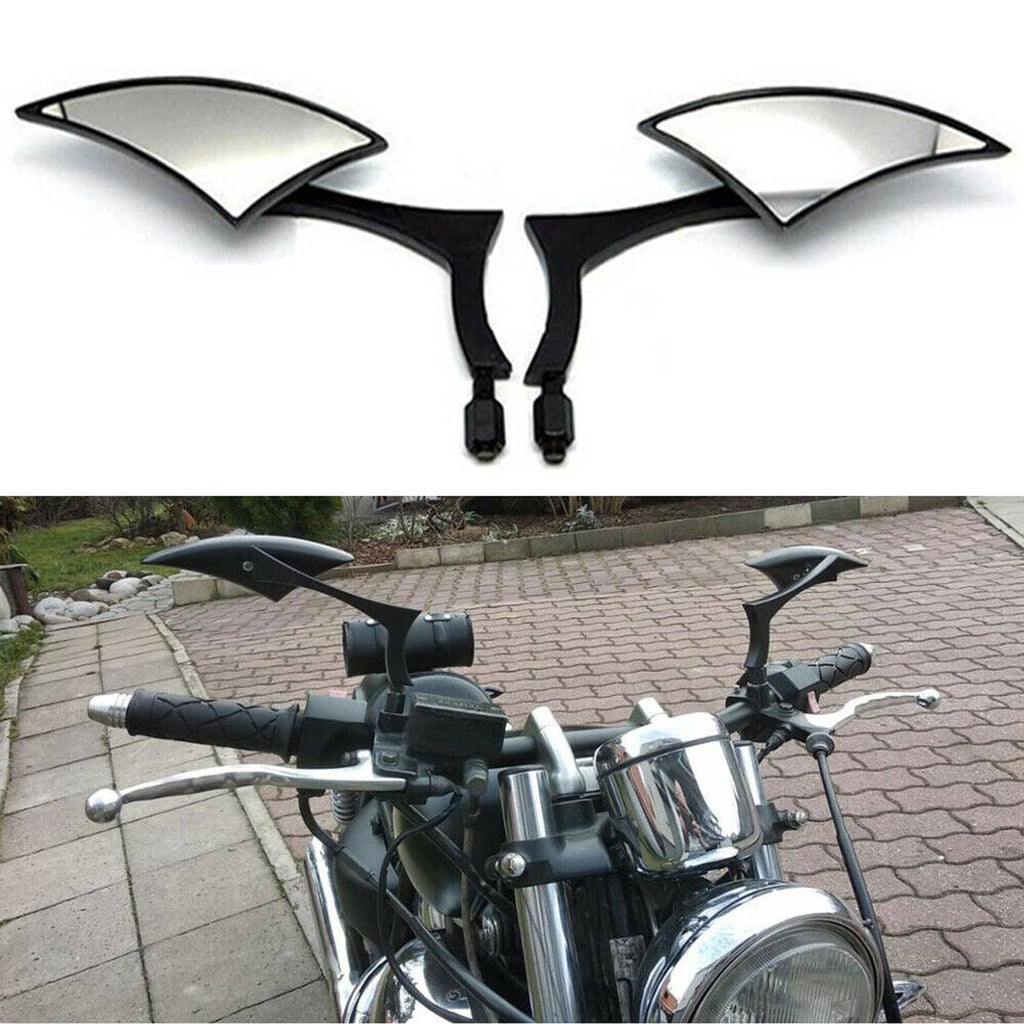Black blade rearview mirrors with clear insert accents and two mounting stems