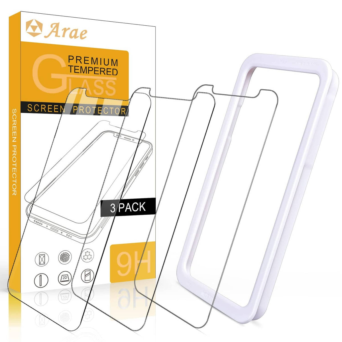 Arae tempered glass screen protector 3-pack, HD clarity, for iPhone 12/12 Pro