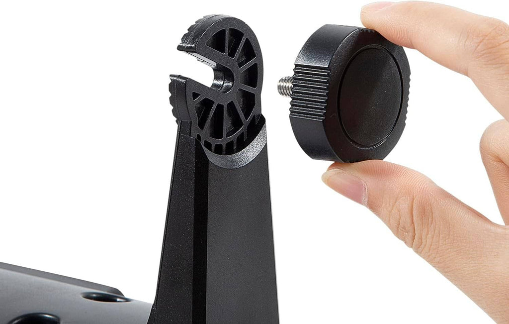 Black bracket with hand installing the adjustment knob on the side mounting post