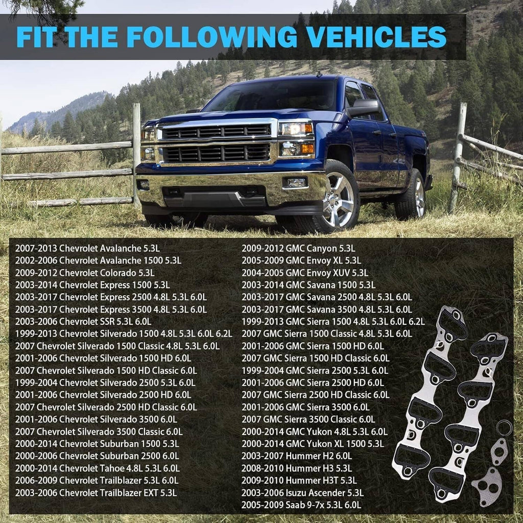 Intake manifold gasket set graphic showing multiple gasket shapes and O-ring
