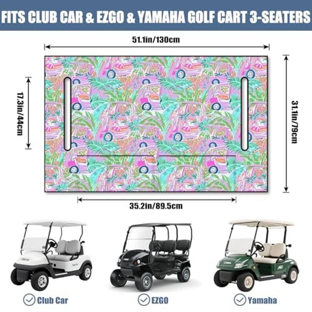 Golf cart seat cover towel blanket dimensions, colorful car and leaf pattern