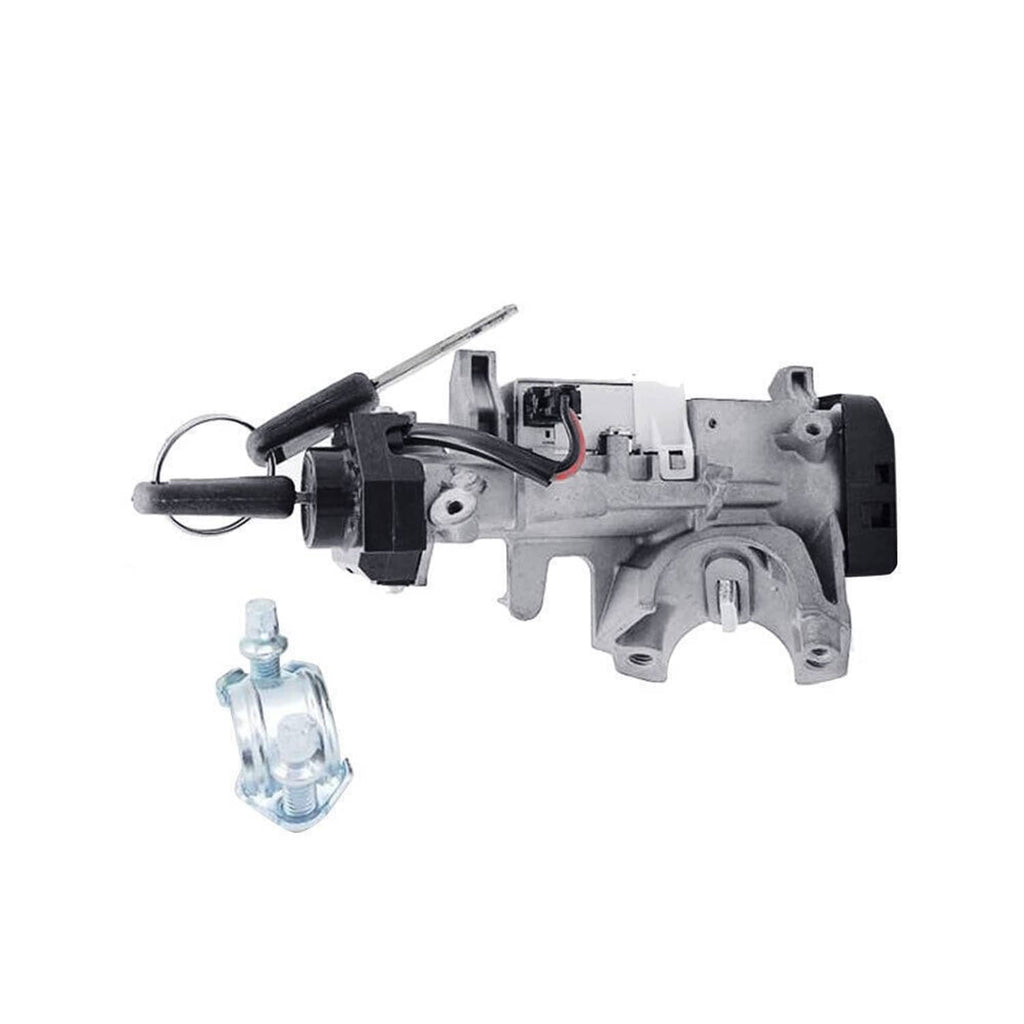 Ignition switch cylinder lock assembly with metal key ring and two mounting pieces