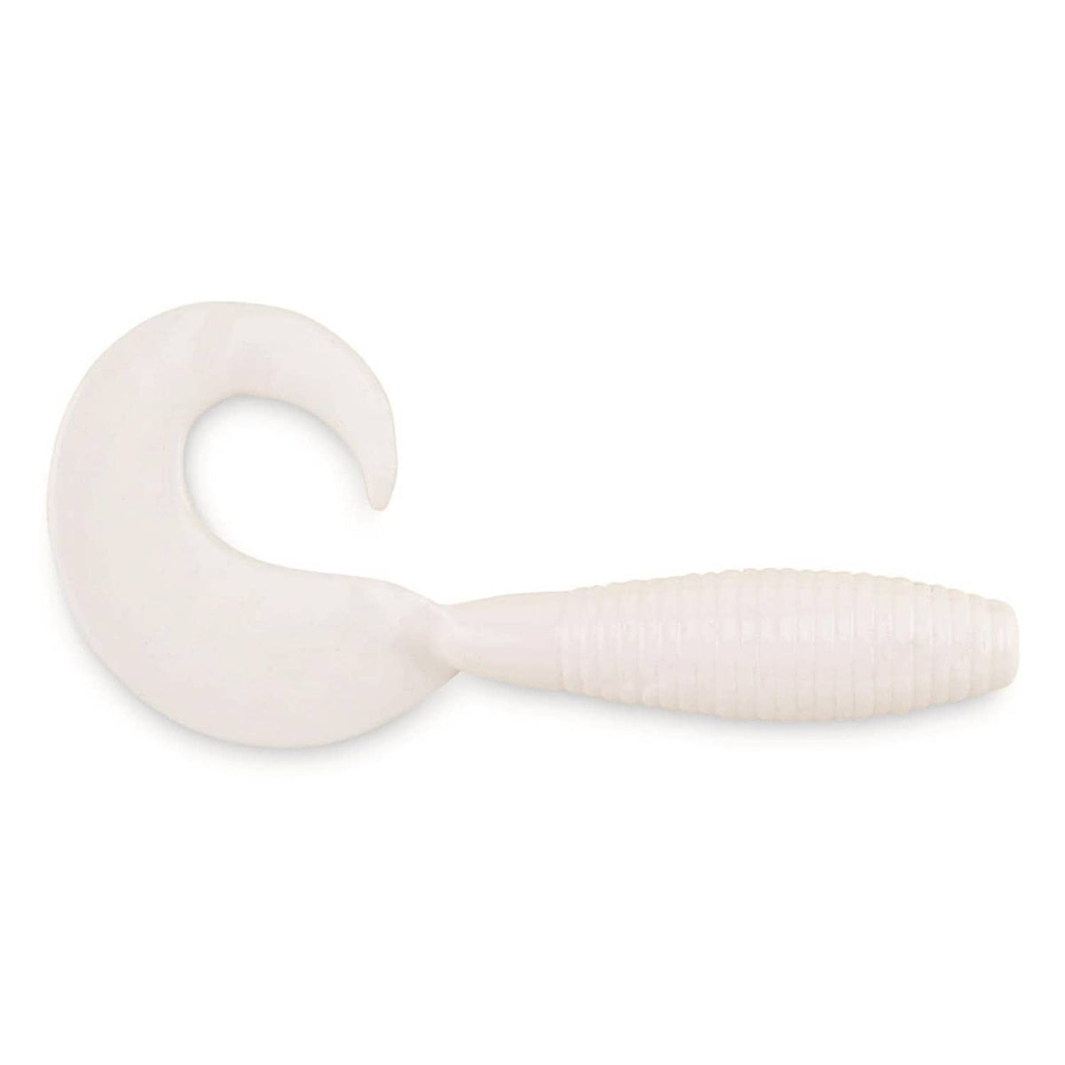 White translucent segmented fishing grub bait with curved round head