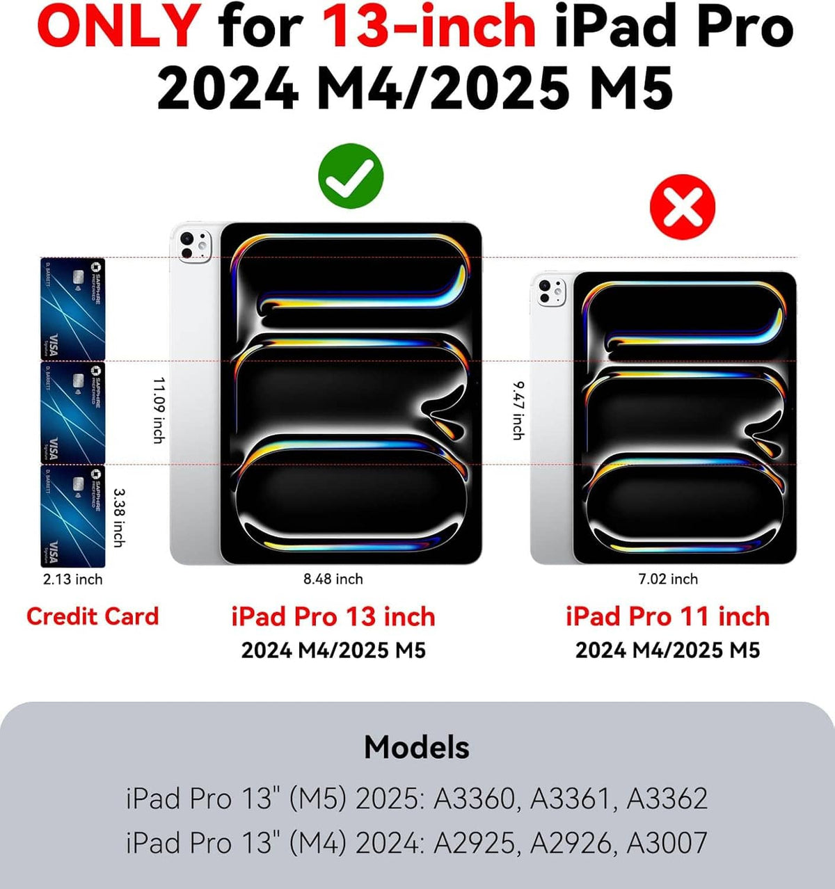 13-inch iPad Pro case compatibility chart with model selection icons
