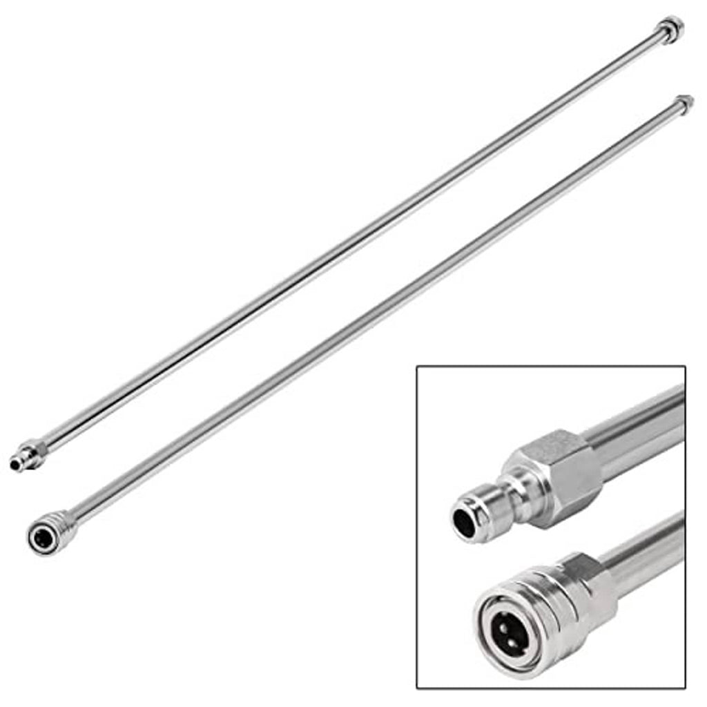 Two silver pressure washer extension wands with 1/4 in quick-connect couplers