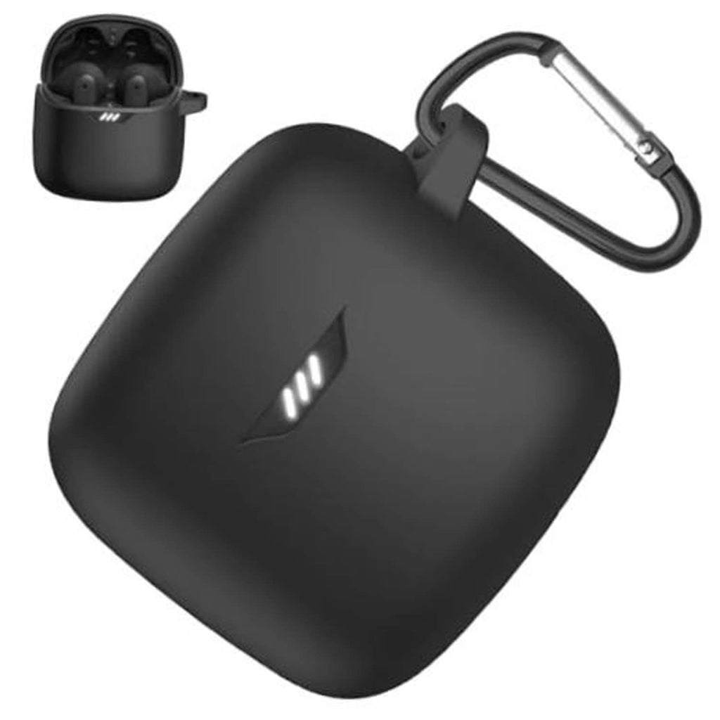 Black matte earbuds case with carabiner keychain attachment