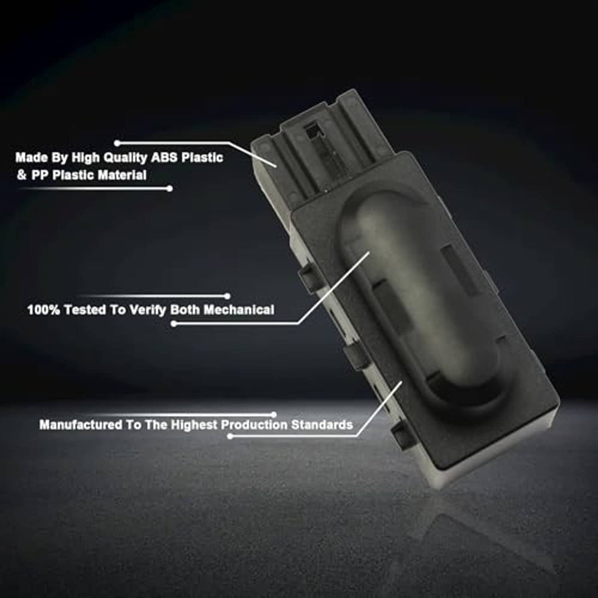 Black power seat adjustment switch module angled with mounting pins