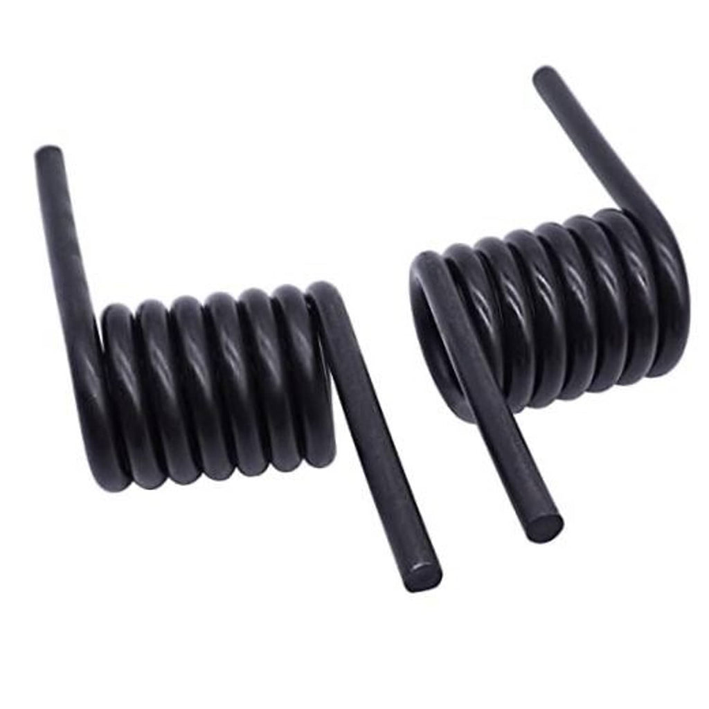 Pair of black coil trailer ramp springs with two straight mounting rods