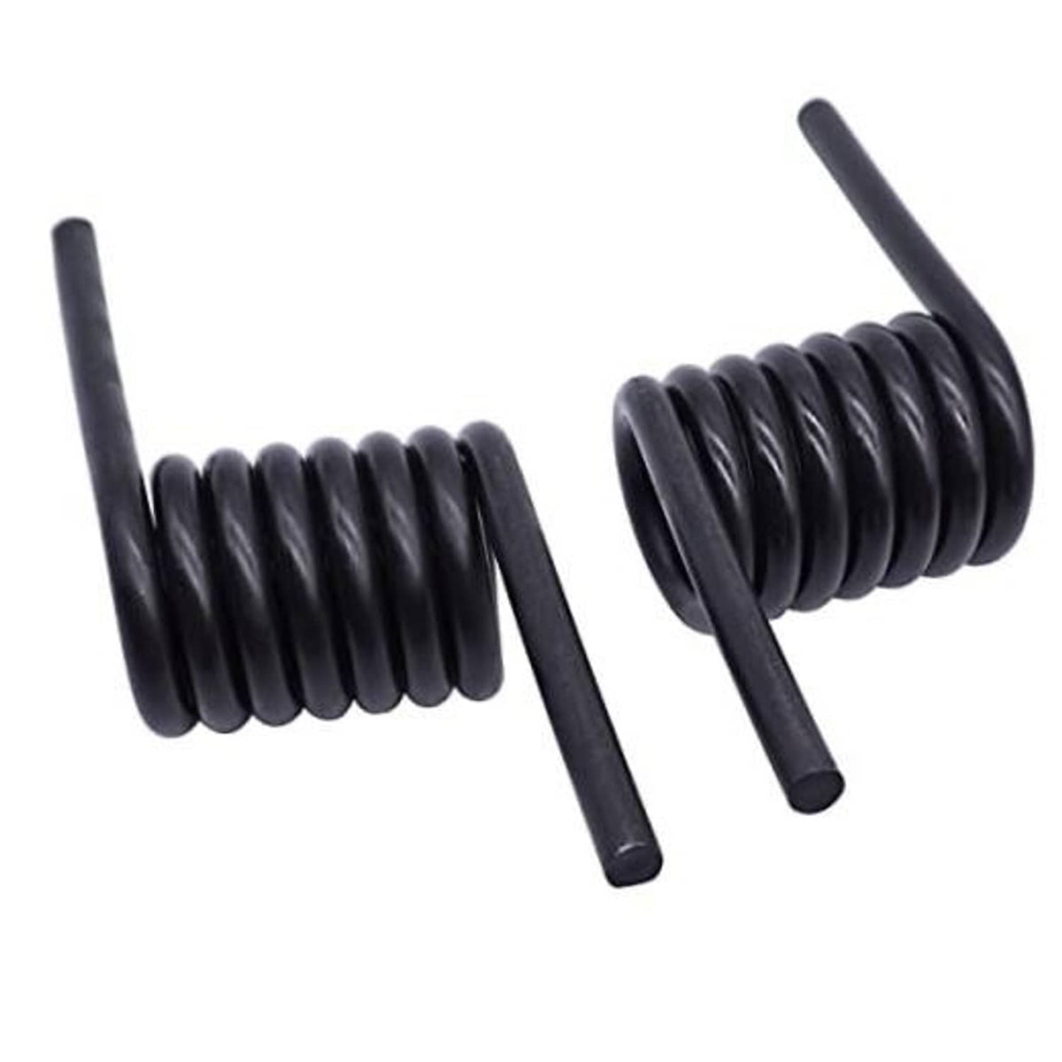 Pair of black coil trailer ramp springs with two straight mounting rods
