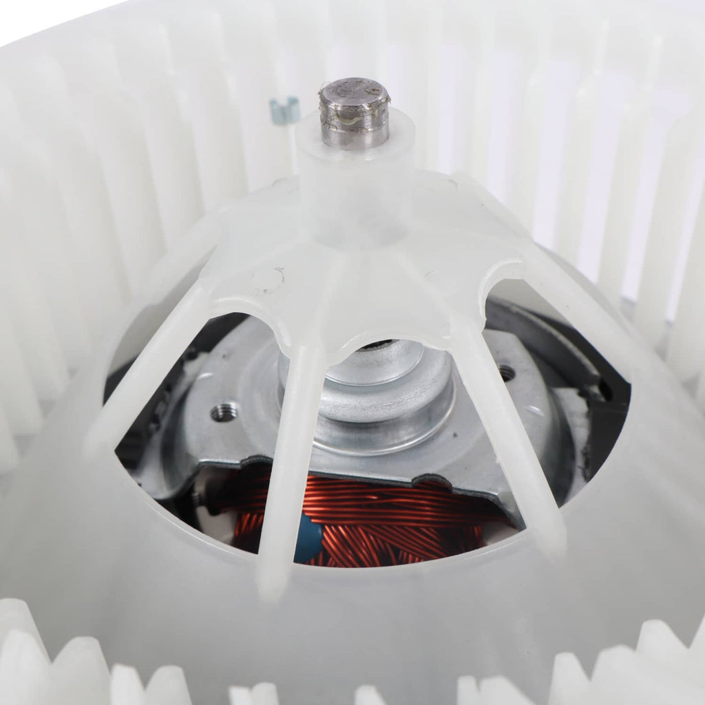 A/C heater blower motor impeller with copper wire windings and metal hub
