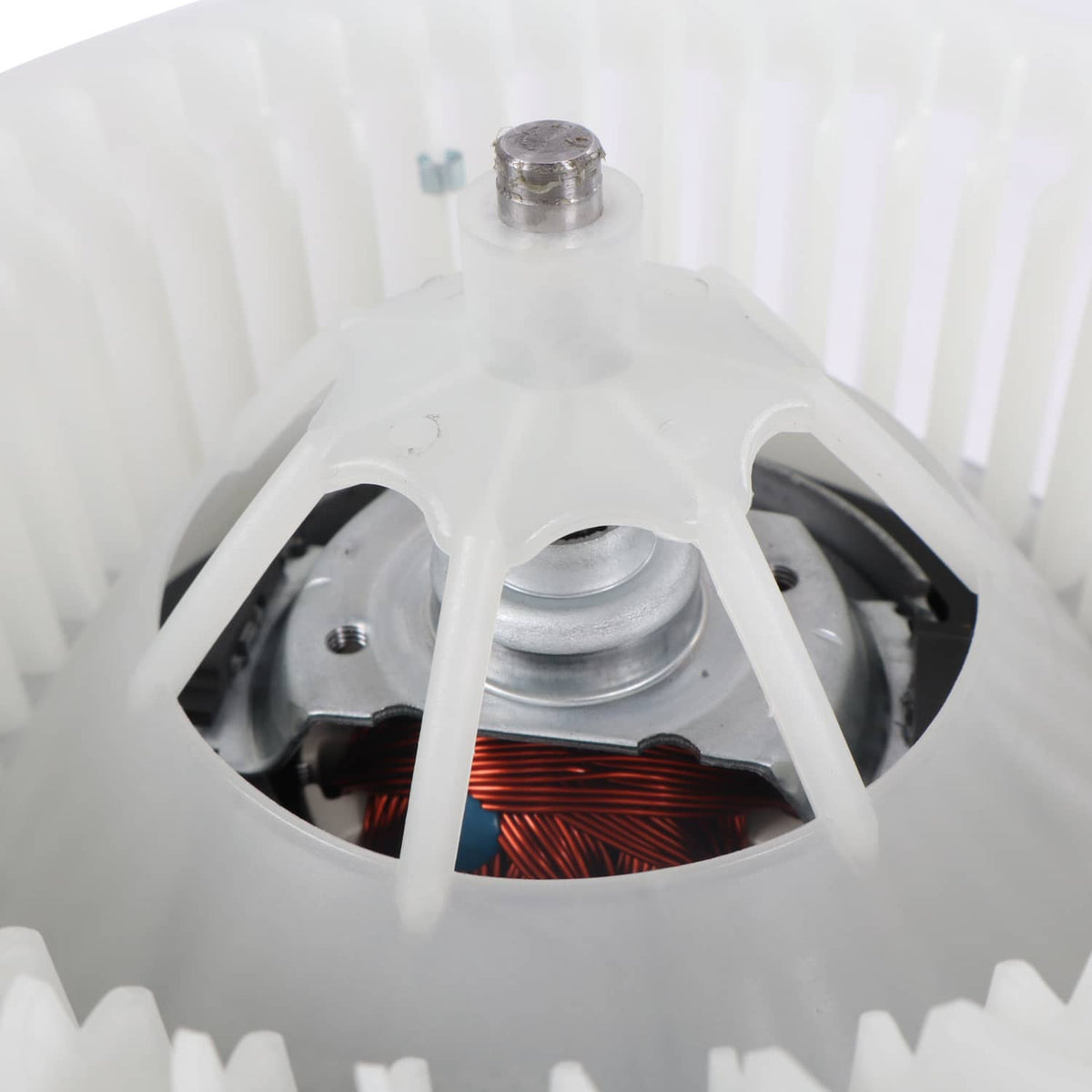 A/C heater blower motor impeller with copper wire windings and metal hub
