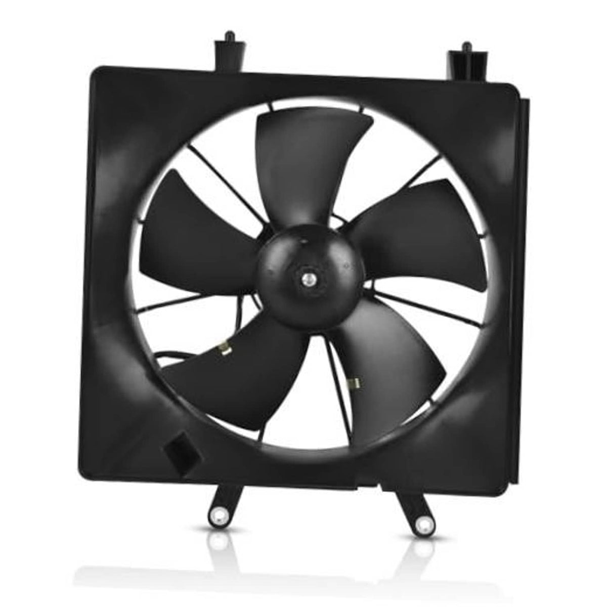 Black radiator cooling fan assembly with 5-blade electric fan and square shroud