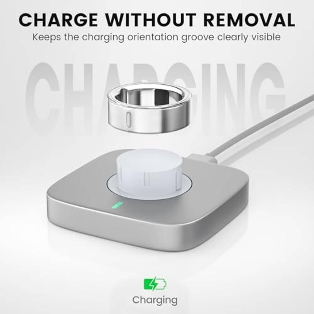 Clear ring skin protector left in place while charging on a dock base