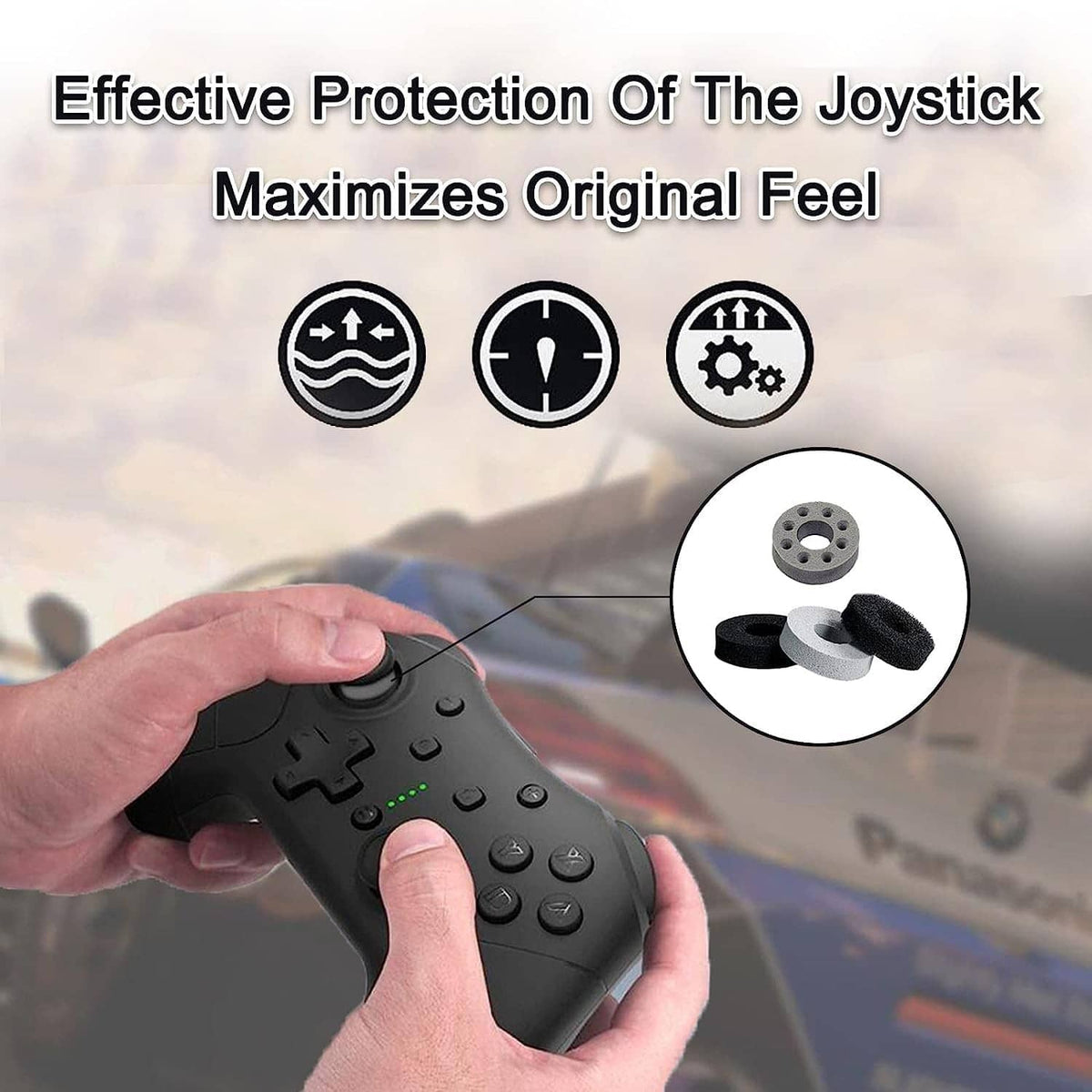 Aim assist thumbstick rings for joystick protection, ring shown on controller