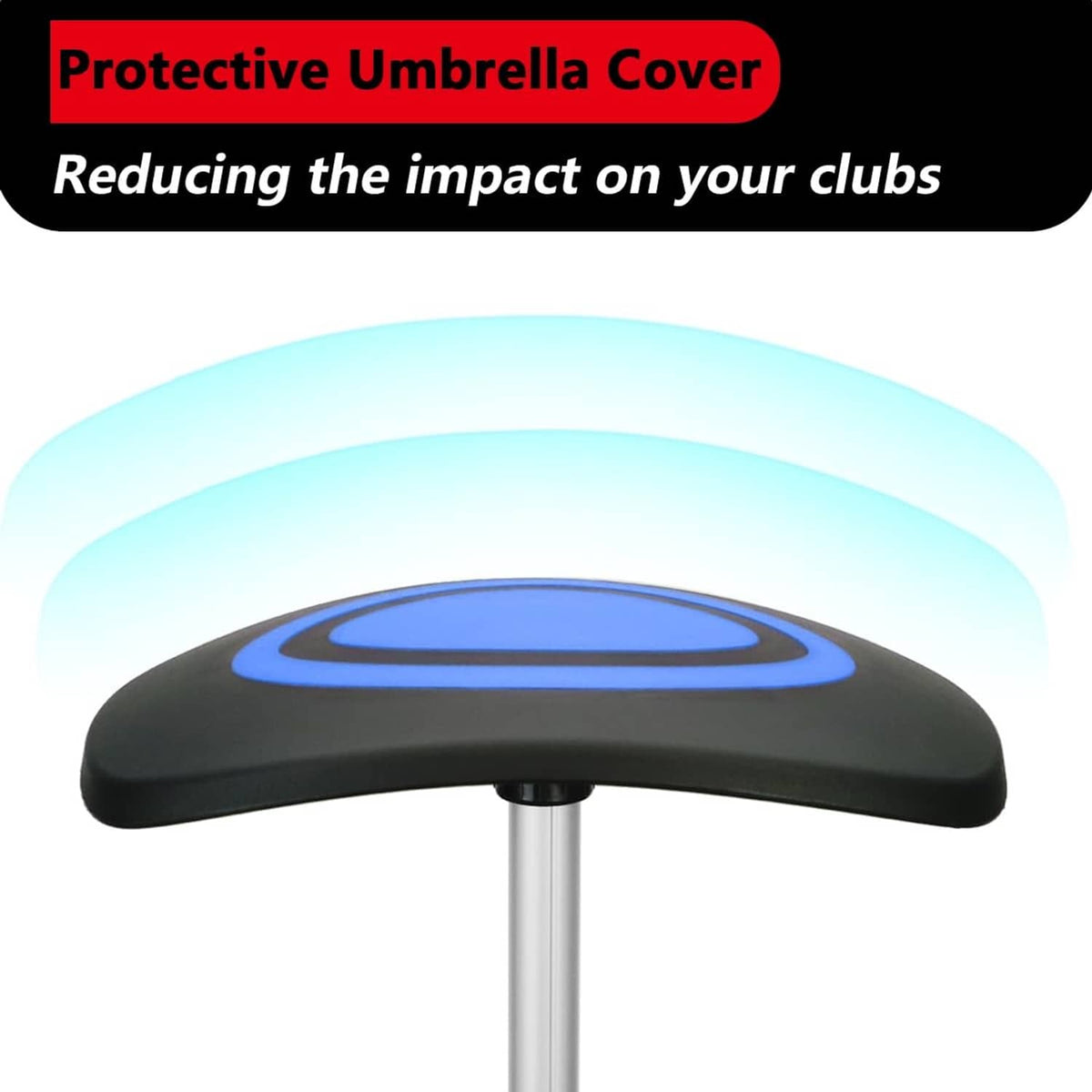 Golf umbrella cover in black with blue ring on white support pole
