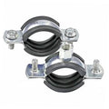 Split ring pipe hanger bracket set with black rubber inserts and zinc bolts for 1 in pipes