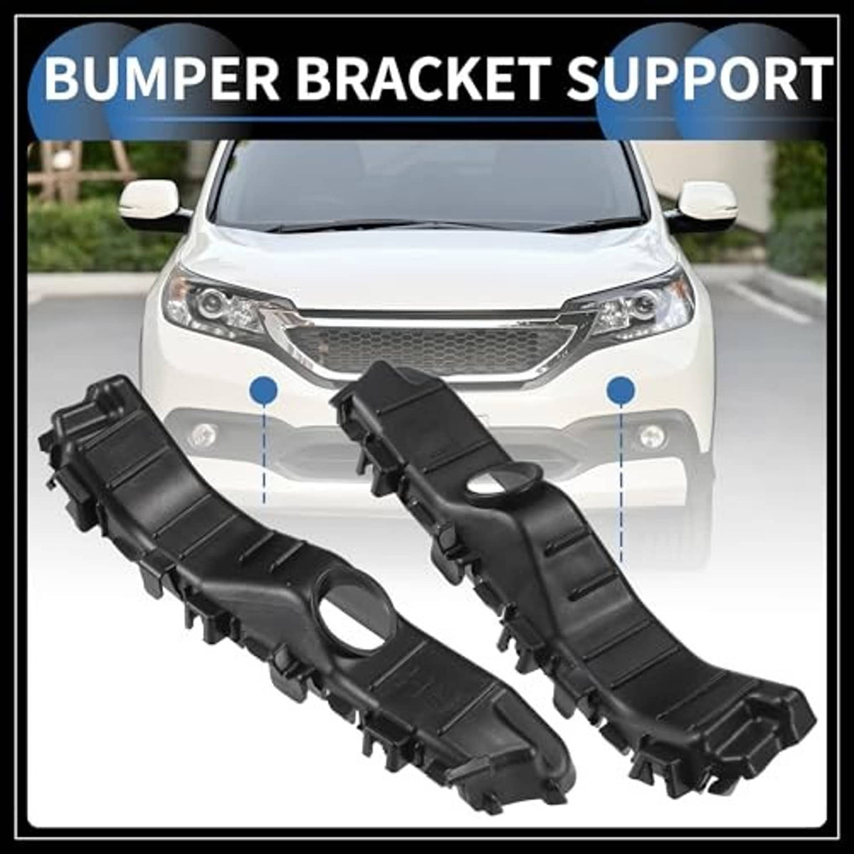 Black bumper support brackets with alignment tabs and mounting cutouts