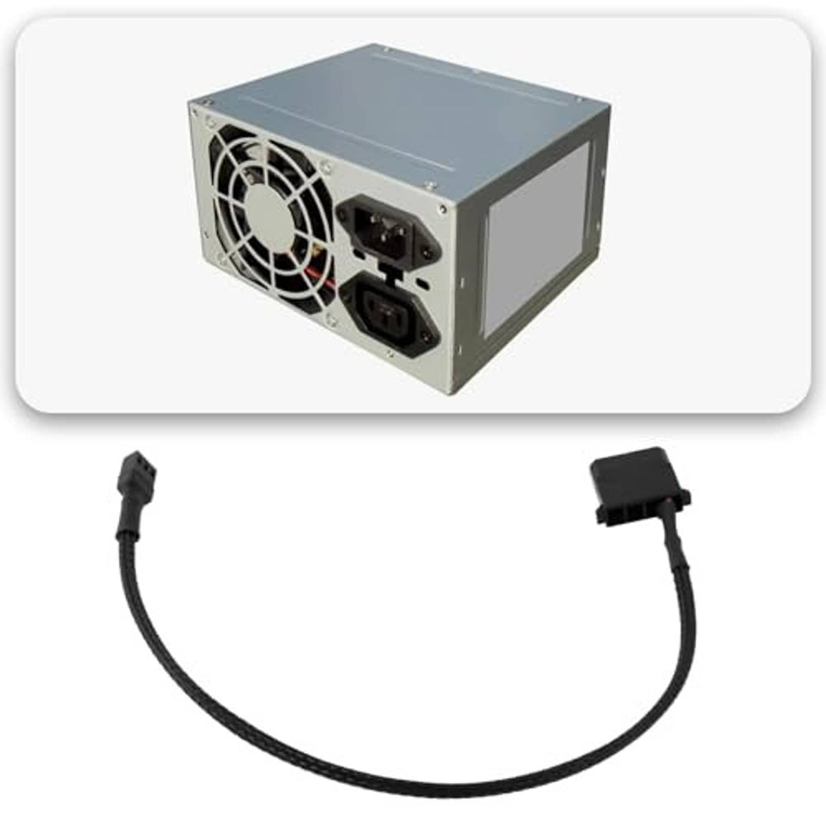 Computer fan power adapter cable with fan header plug and Molex-style connector