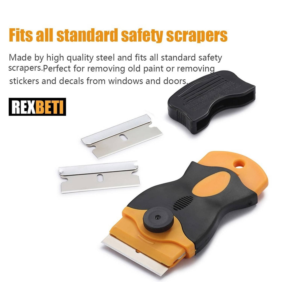 Safety scraper tool with included single-edge razor blade inserts