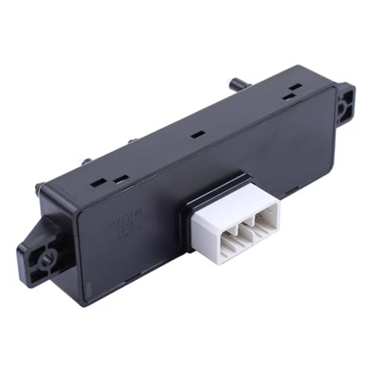 Black power seat switch module with white multi-pin connector and housing tabs