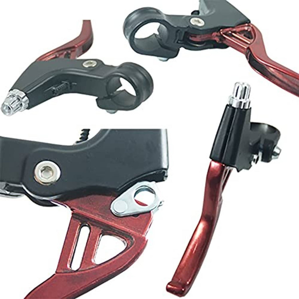 Bicycle brake levers and calipers with red anodized arms and black mounts