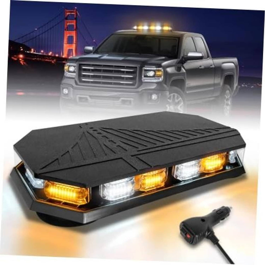 Amber and white LED rooftop emergency strobe light bar with wired control switch