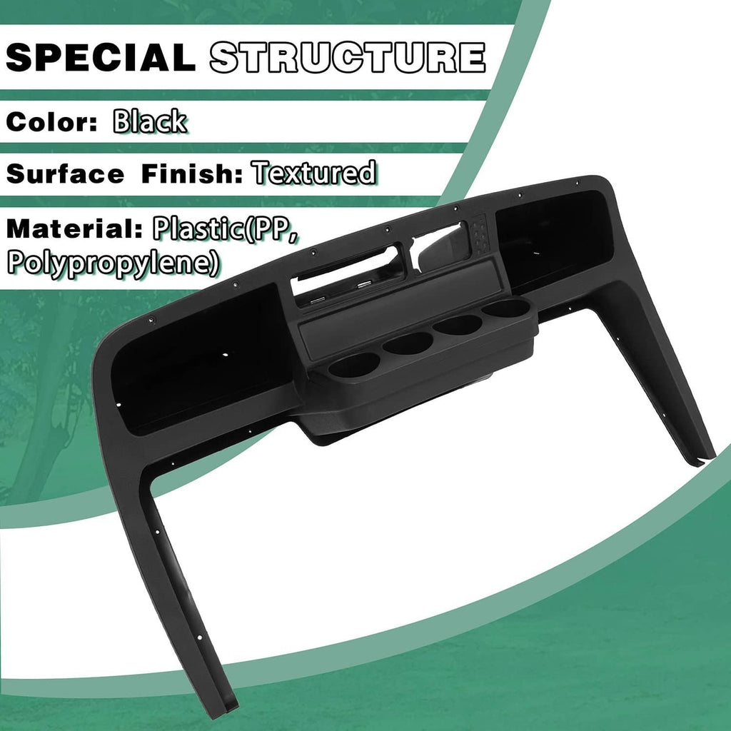 Black textured dash instrument panel cover with cup holder row and center cutout
