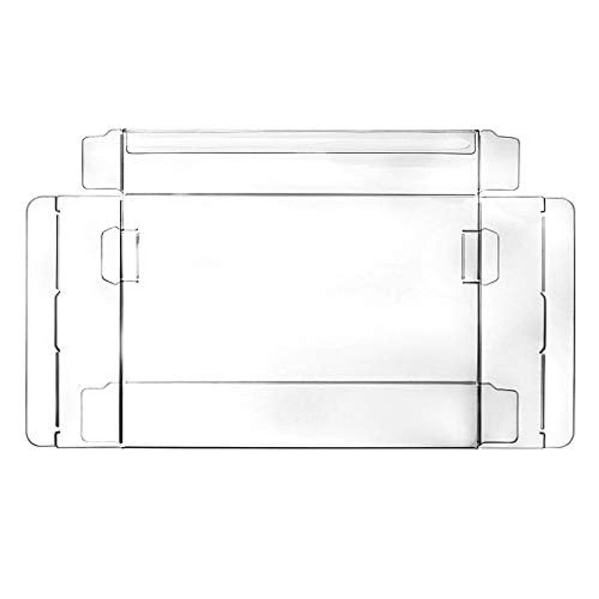 Clear plastic box protector case layout with hinged side flaps