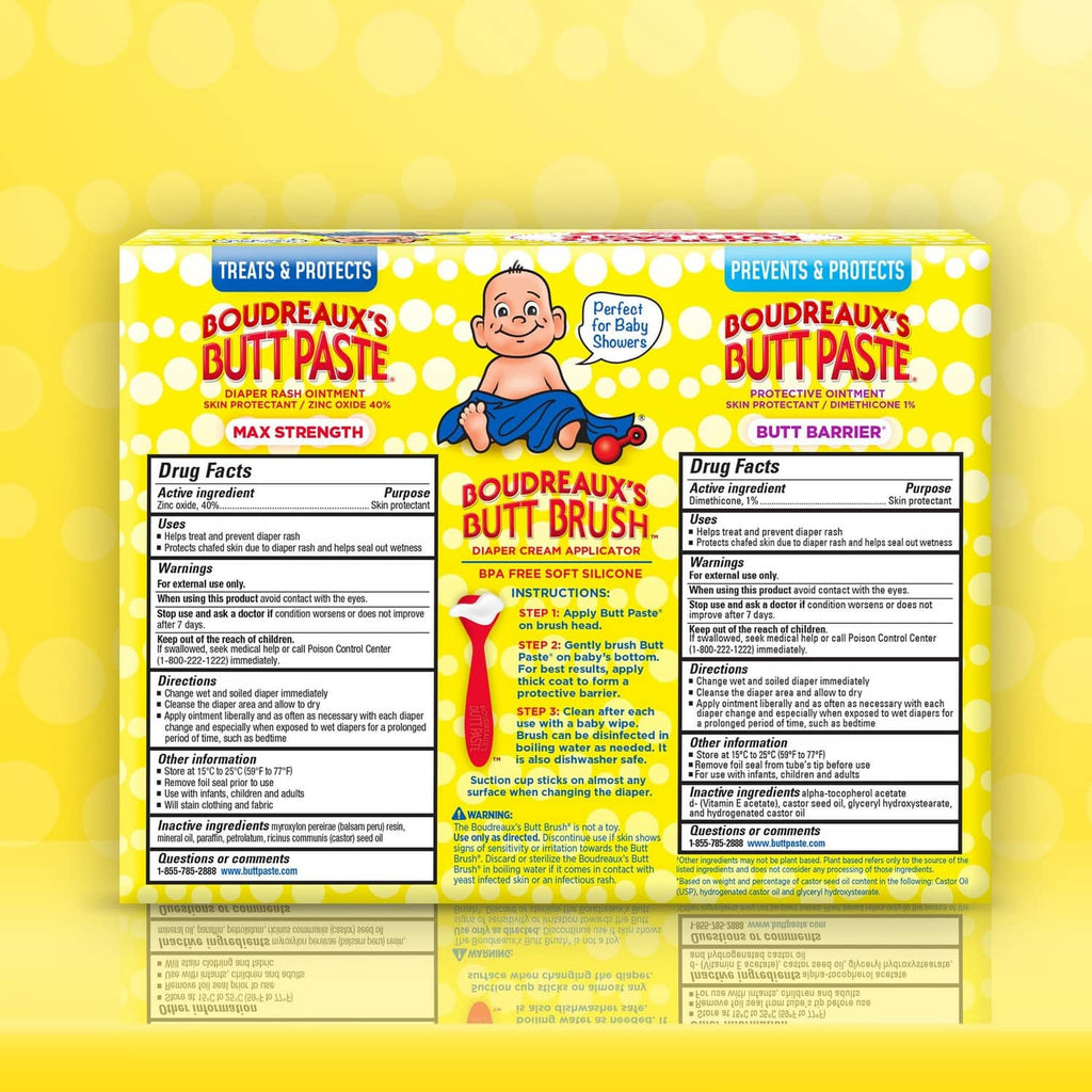 Boudreaux's Butt Paste Baby Shower Bundle back panel with drug facts details