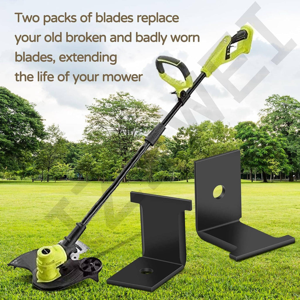 Two black string trimmer line cut-off blade holders for replacing worn blades