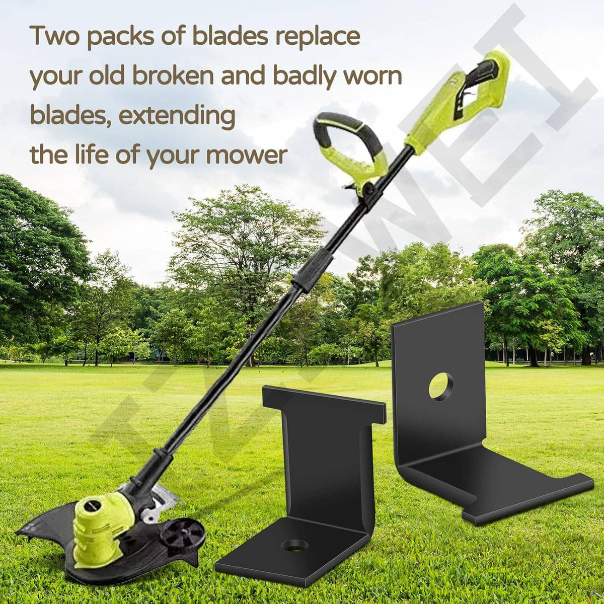 Two black string trimmer line cut-off blade holders for replacing worn blades