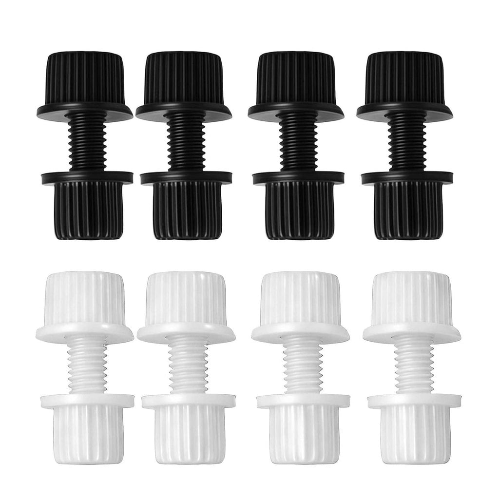 Plastic license plate screw and nut set: black and white nylon fasteners, bolts included