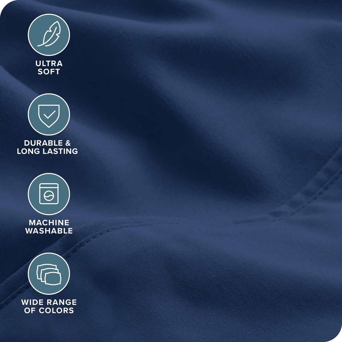 Dark blue microfiber sheet fabric close-up with smooth, soft-looking weave