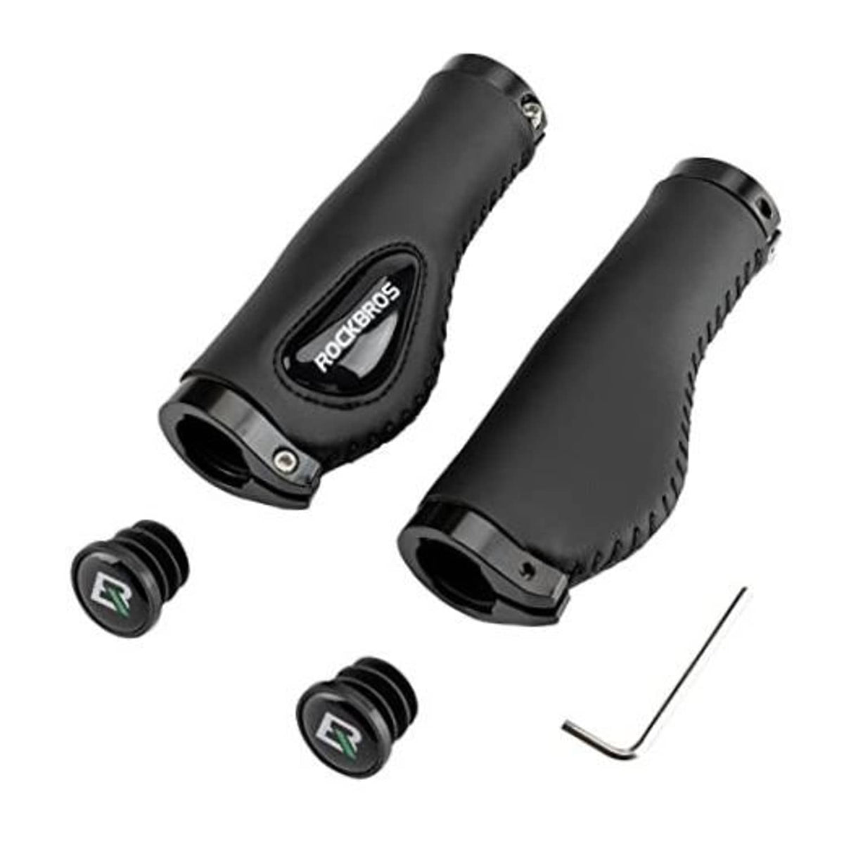 Bike handle grips black ergonomic soft gel dual lock-on with end caps and hex key