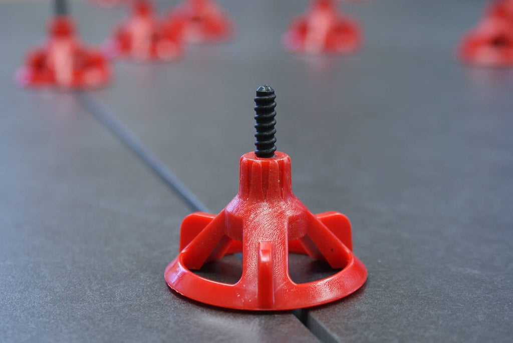 Tile leveling system red baseplate with threaded screw for tile leveling