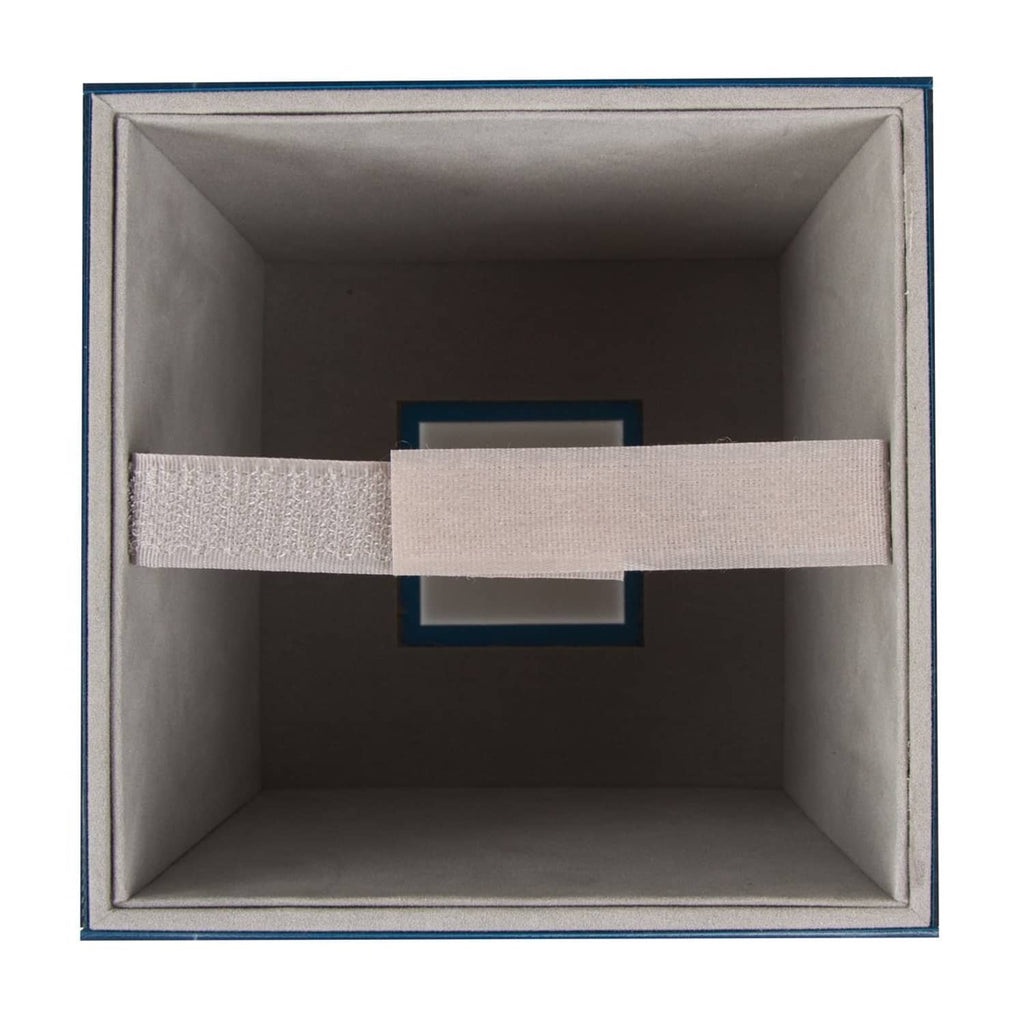 Square acrylic mirror tissue box cover showing the interior tissue opening and lining