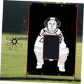 Black baseball strike zone backstop panel with red frame and catcher target graphic