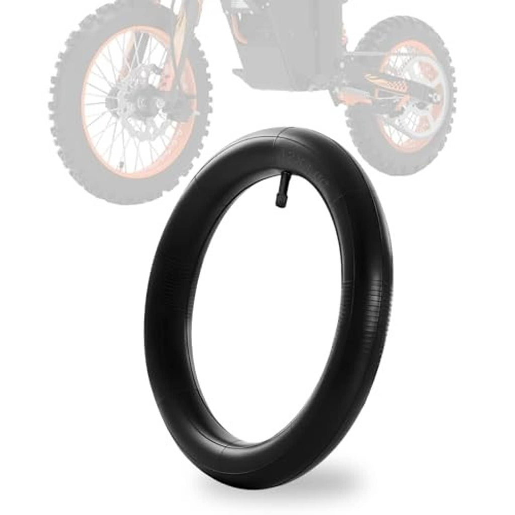 Black inner tube ring with valve stem, rear tire inner tube shown at angle.