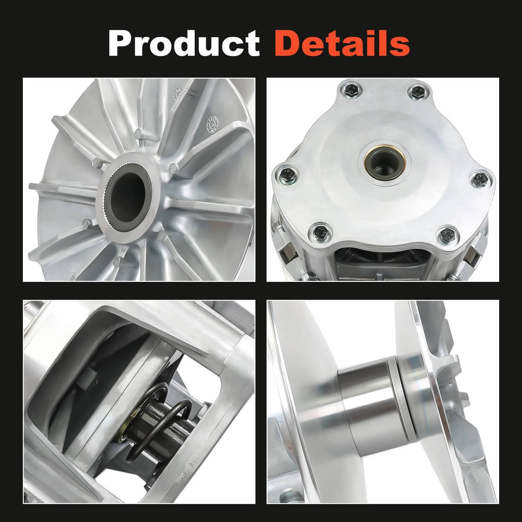 Primary drive clutch, top and rear views showing bolt holes and central bearing bore