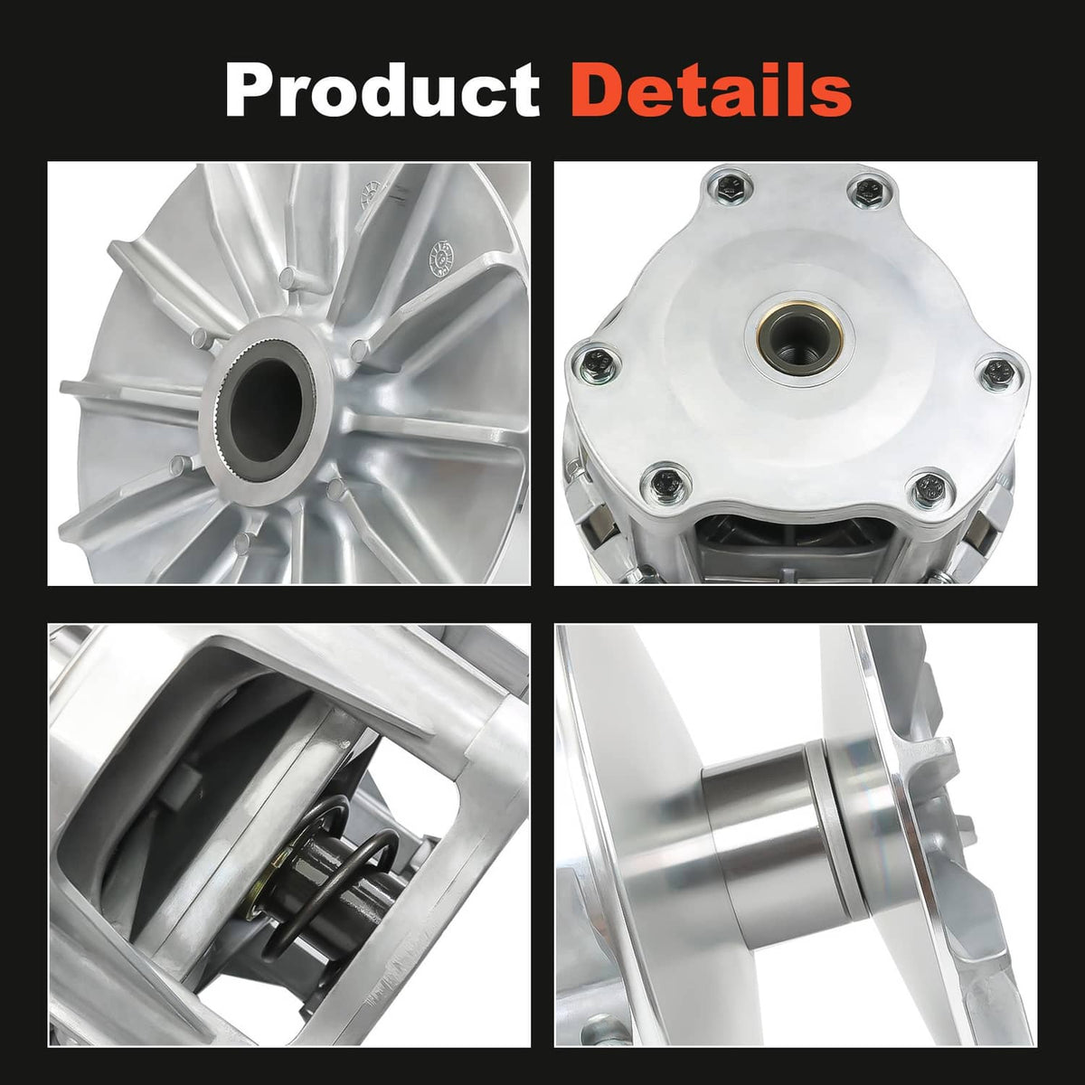 Primary drive clutch, top and rear views showing bolt holes and central bearing bore