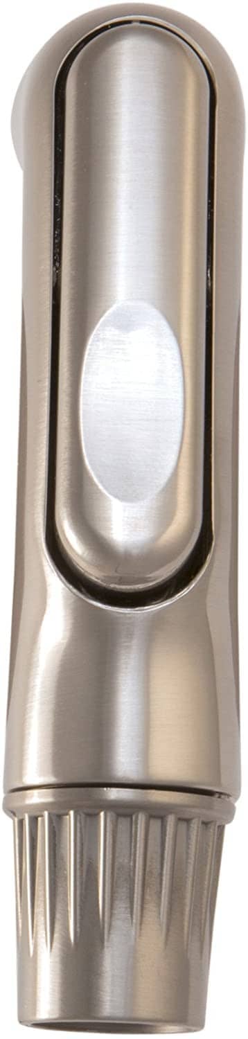 Brushed nickel spray face with oval center and fine mist spray holes