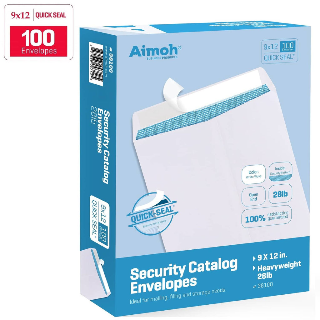 Aimoh box of 100 white 9x12 Quick-Seal security catalog envelopes