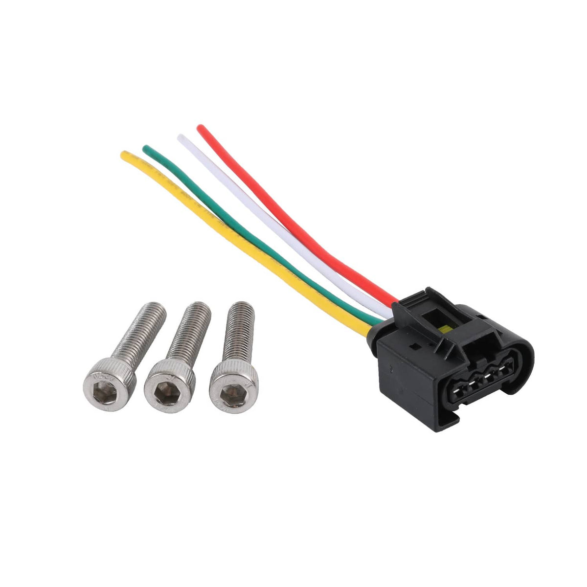 Electric water pump wiring harness with multi-color leads and metal mounting screws
