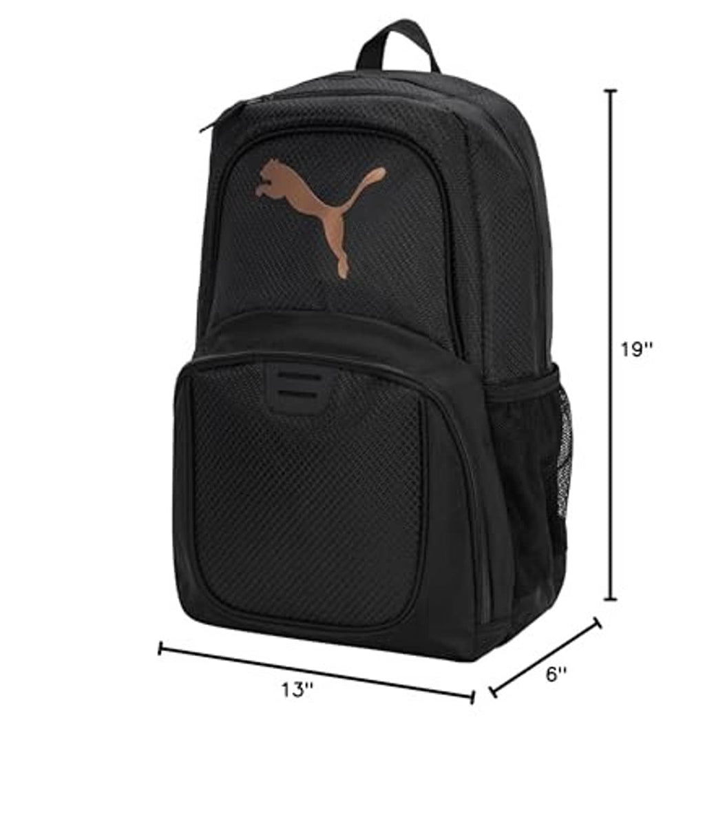 Puma Contender backpack, 19 in height, black with rose Puma logo and front pocket