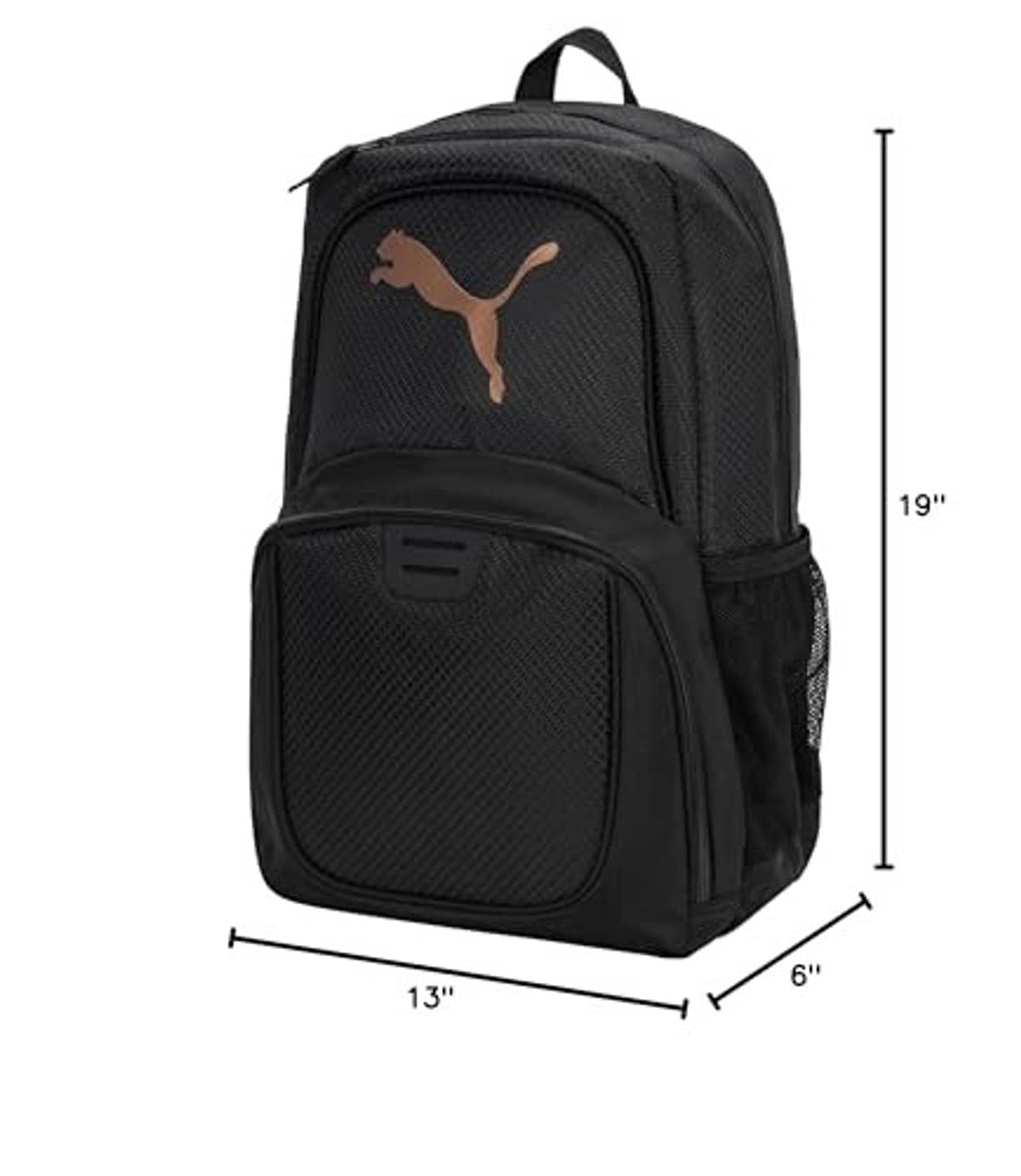 Puma Contender backpack, 19 in height, black with rose Puma logo and front pocket