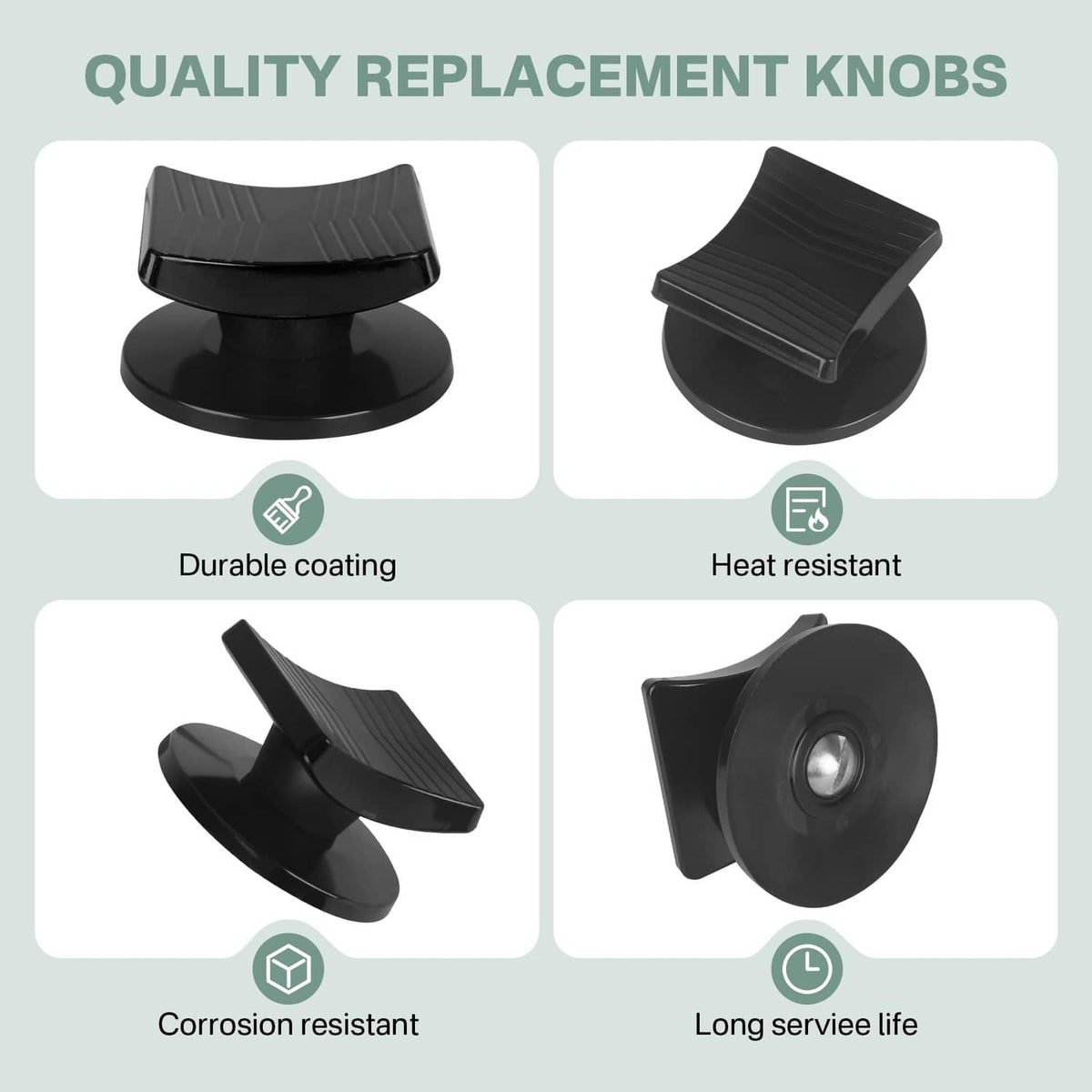 Black replacement lid knob with angled views and installation hardware
