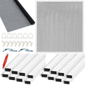 Aluminum window screen kit with gray mesh roll and white frame corner pieces