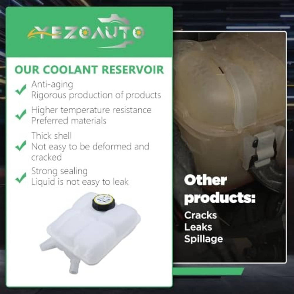 Coolant reservoir packaging card showing white reservoir with black cap