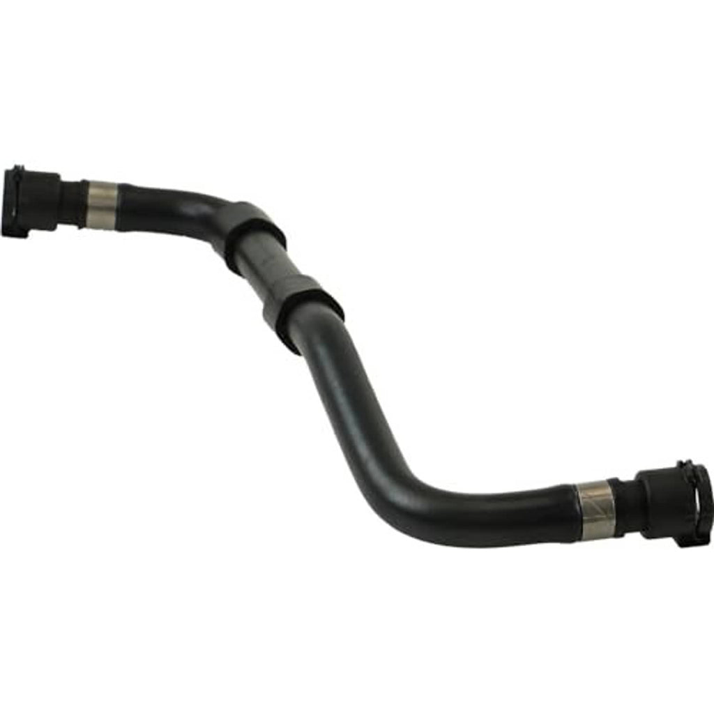Rein black water hose elbow with ribbed connectors and metal band at joint